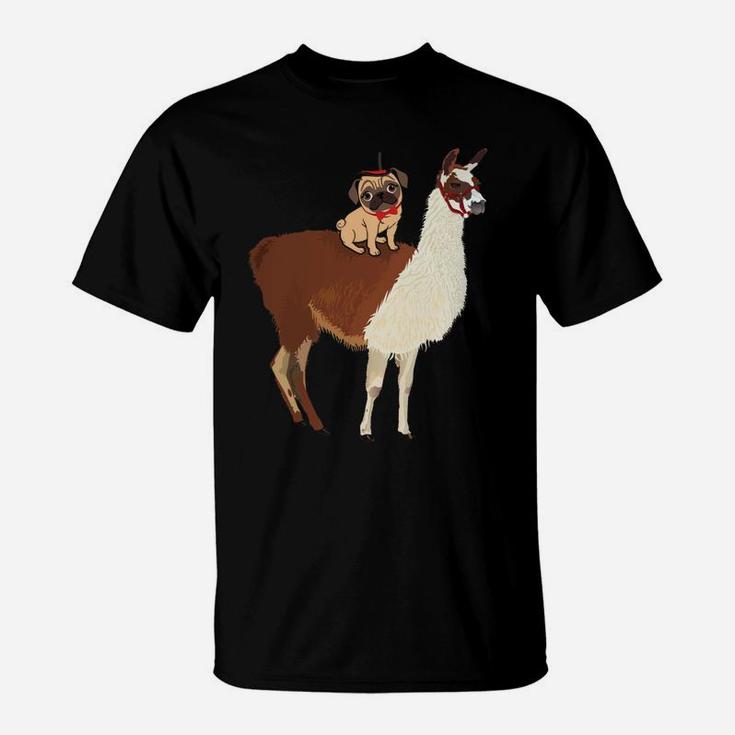 Pug Riding Llama Funny Pugdog Christmas Boys Girls Dog Lover Sweatshirt T-Shirt