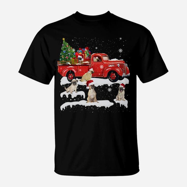 Pug Riding Red Truck Merry Christmas X-Mas Ugly Gift T-Shirt