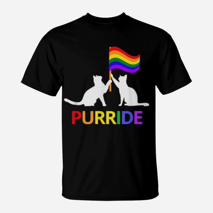 Purride Cute Vintage Lgbt Gay Lesbian Pride Cat T-Shirt