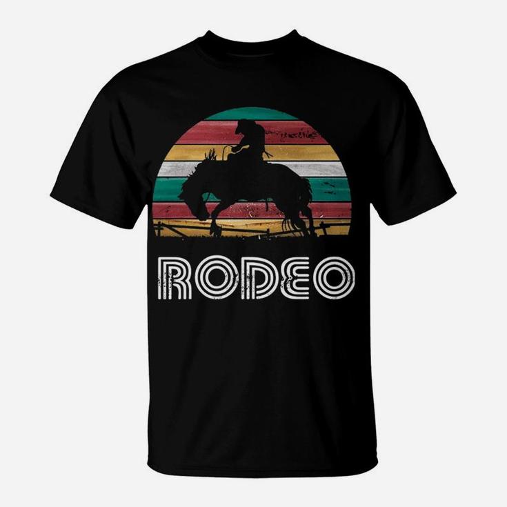 Rainbow Cowboy Rodeo Bucking Bronco Horse Retro Style T-Shirt