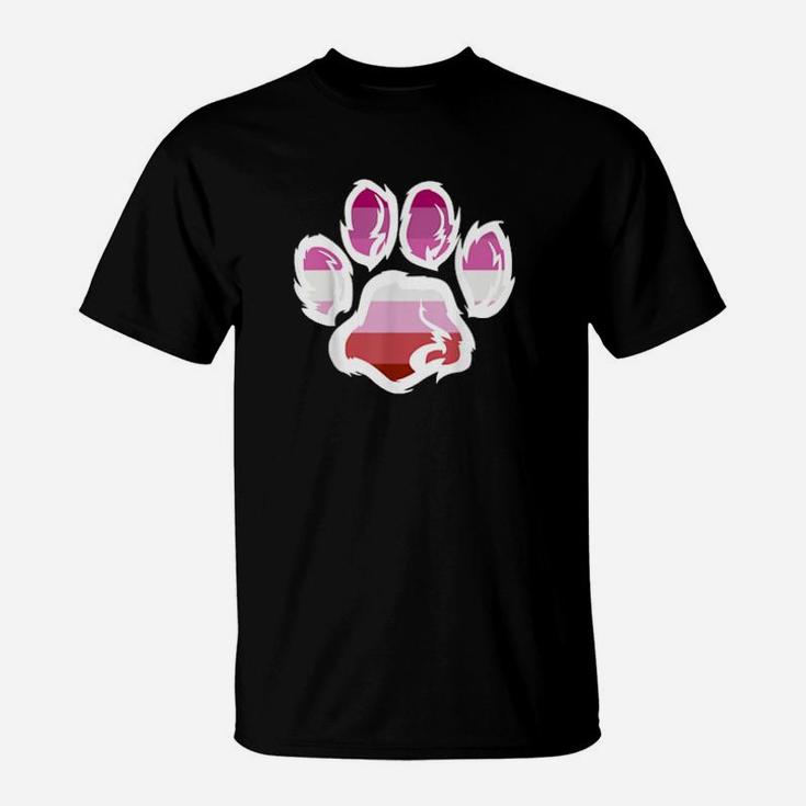 Rainbow Lesbian Pride Furry Dog Paw Print Lgbt T-Shirt