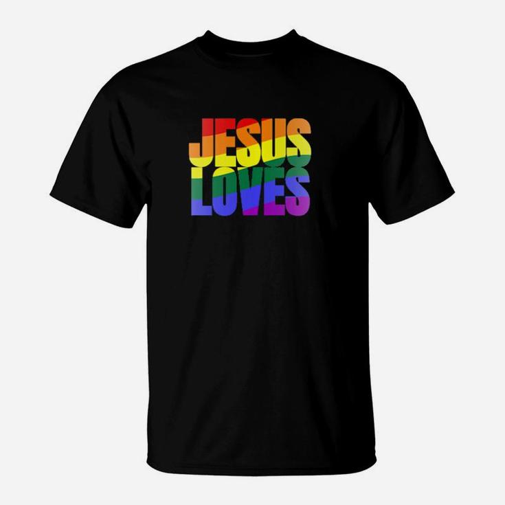 Rainbow Pride Gay Christian Lgbtq  Jesus Loves T-Shirt