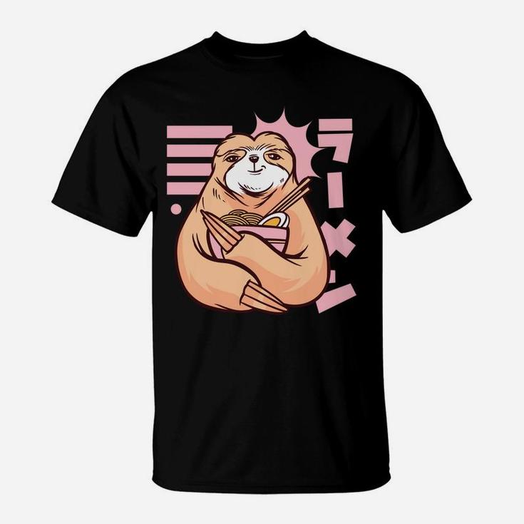 Ramen Noodles Sloth 90S Kawaii Anime Girl Japanese Aesthetic T-Shirt