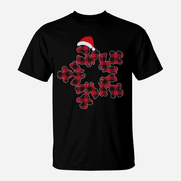 Red & Black Christmas Buffalo Plaid Snowflakes Santa Hat T-Shirt