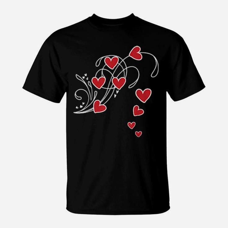 Red Hearts In Flower Shape For Romantics T-Shirt