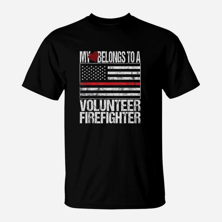 Red Line Flag Fireman Wife Girlfriend Volunteer Firefighter T-Shirt