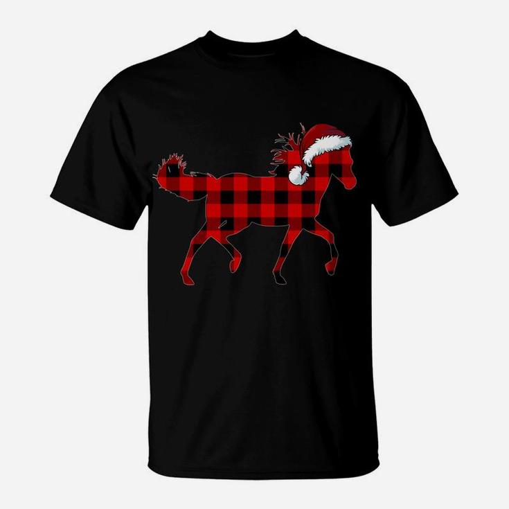 Red Plaid Horse Christmas Funny Horse Santa Hat Xmas Gift Sweatshirt T-Shirt