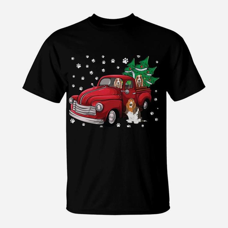 Red Truck Merry Christmas Tree Basset Hound Christmas T-Shirt