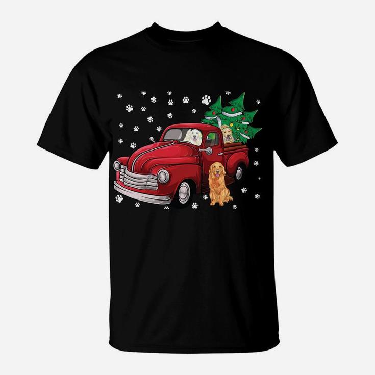 Red Truck Merry Christmas Tree Golden Retriever Christmas T-Shirt