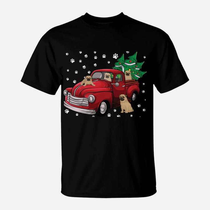 Red Truck Merry Christmas Tree Pug Dog Christmas T-Shirt