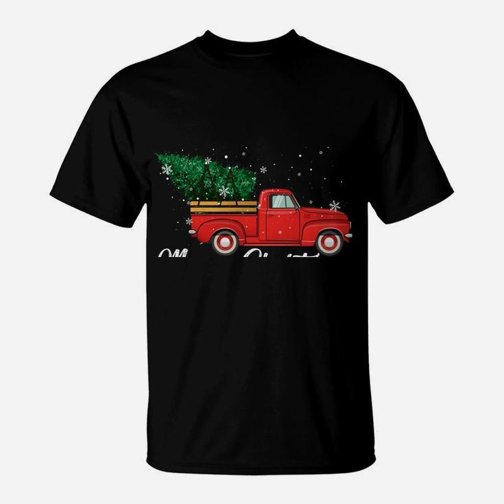 Red Truck Pick Up Christmas Tree Vintage Retro Hoodies T-Shirt
