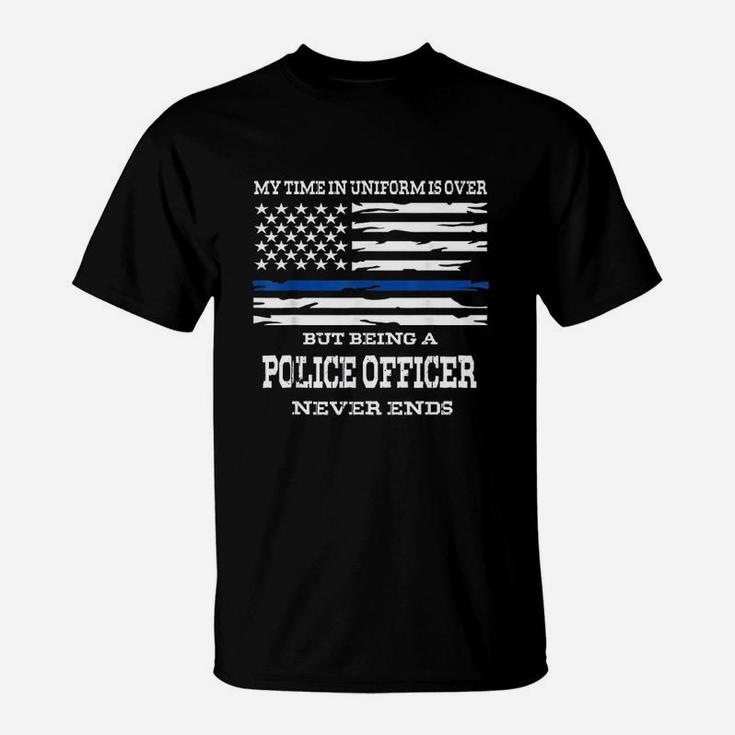 Retired Police Officer Us Flag Thin Blue Line Gift T-Shirt