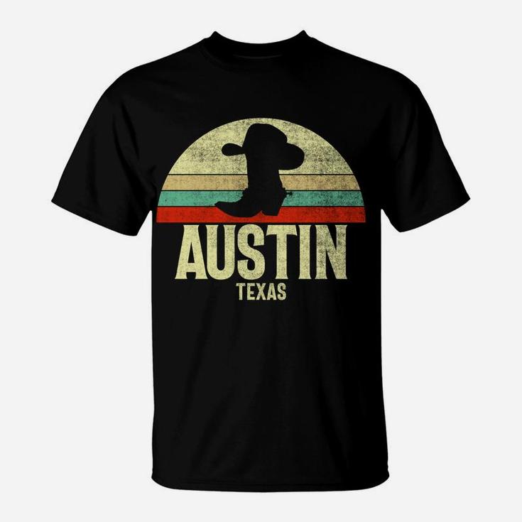 Retro Austin Texas Cowboy Hat On Cowboy Boot Vintage Sweatshirt T-Shirt