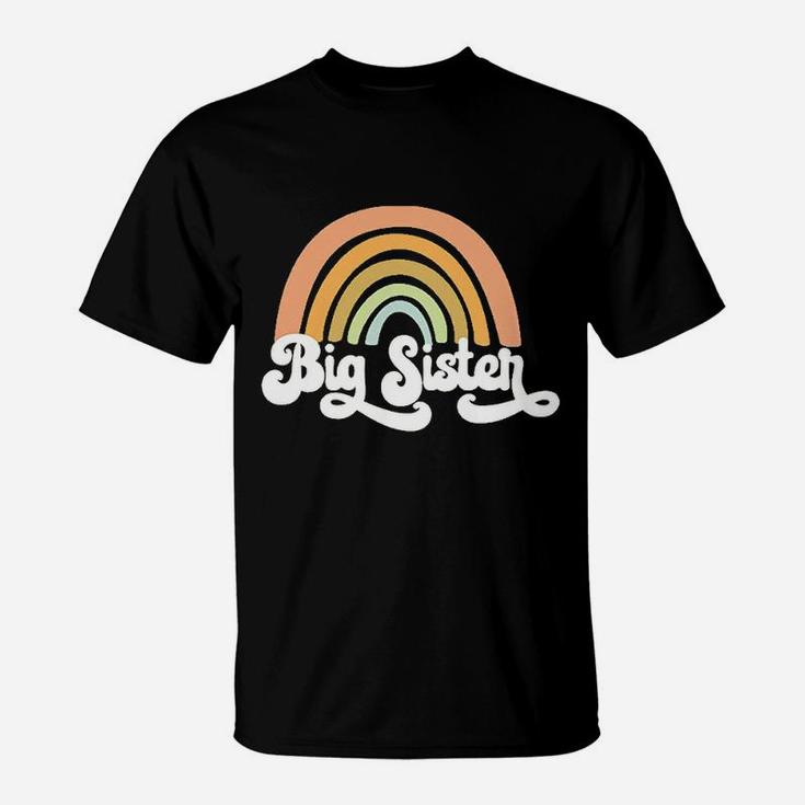 Retro Rainbow Big Sister Sibling Reveal Announcement T-Shirt