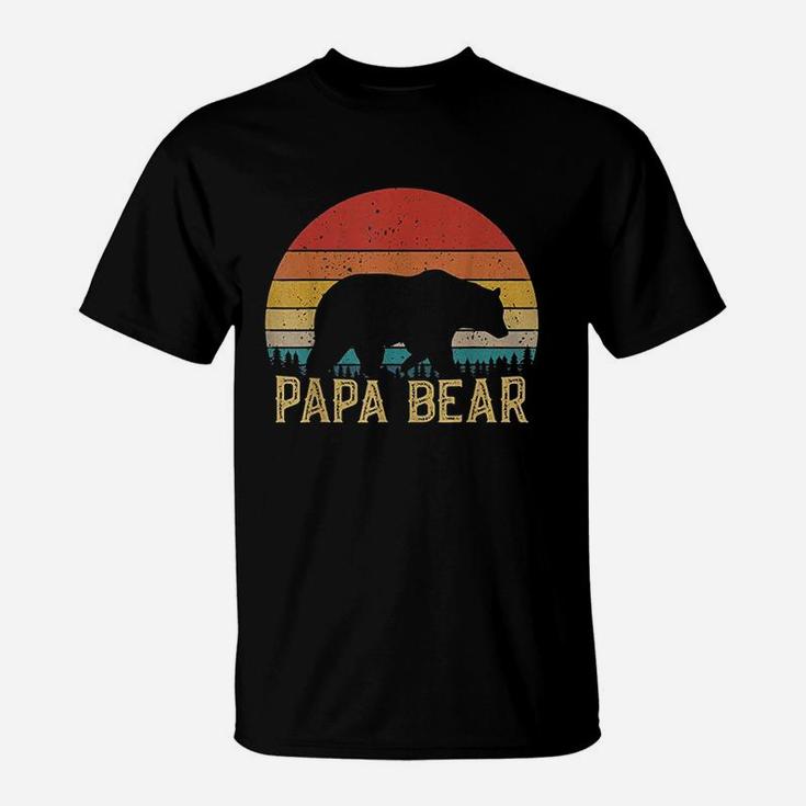 Retro Vintage Sunset Papa Bear Hiking Camping T-Shirt