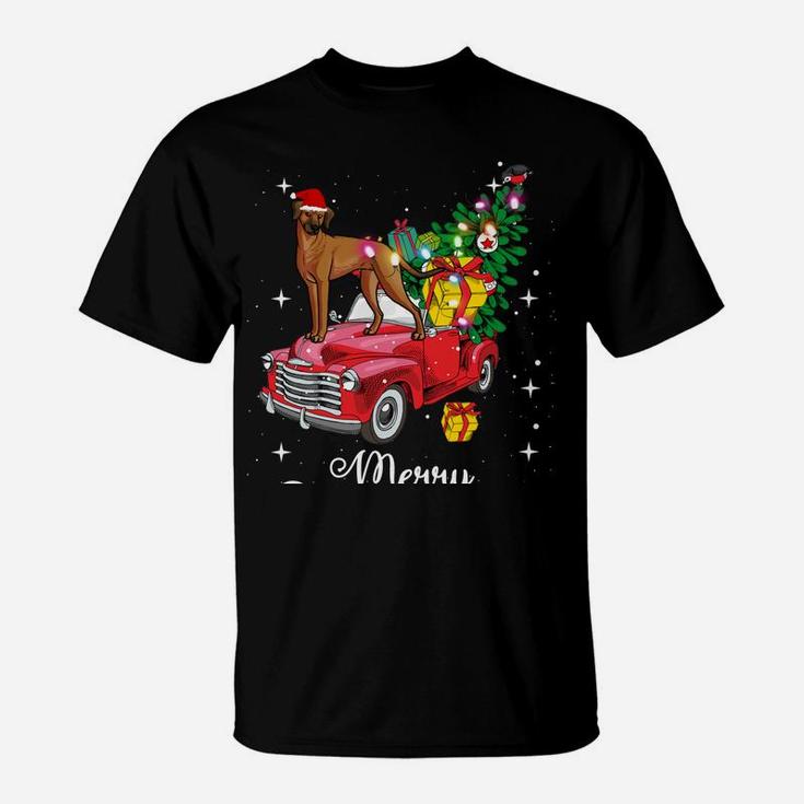 Rhodesian Ridgeback Ride Red Truck Christmas Funny Dog Sweatshirt T-Shirt