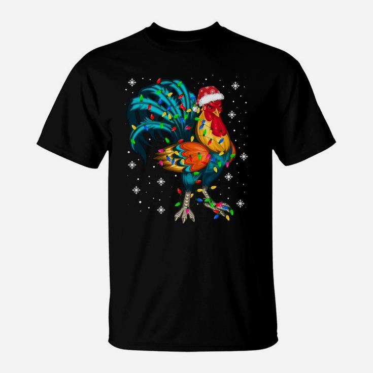 Rooster Chicken Christmas Tree Santa Hat Funny Xmas Lights Sweatshirt T-Shirt
