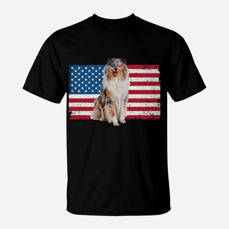 Rough Collie Dad American Flag Collie Dog Lover Owner Funny Sweatshirt T-Shirt