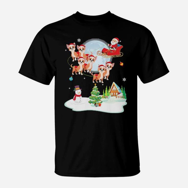 Santa Claus Chihuahua Dogs Snowman Dance Noel Presents T-Shirt