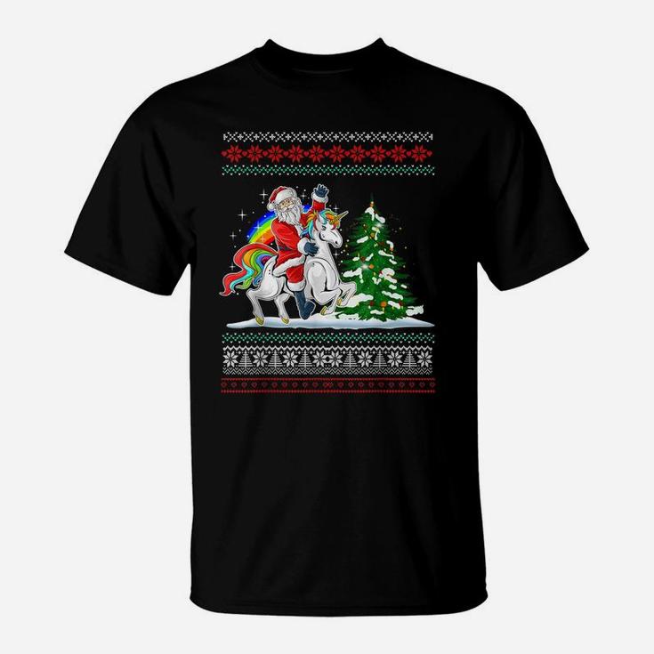 Santa Claus Riding On A Unicorn Ugly Christmas Funny T-Shirt