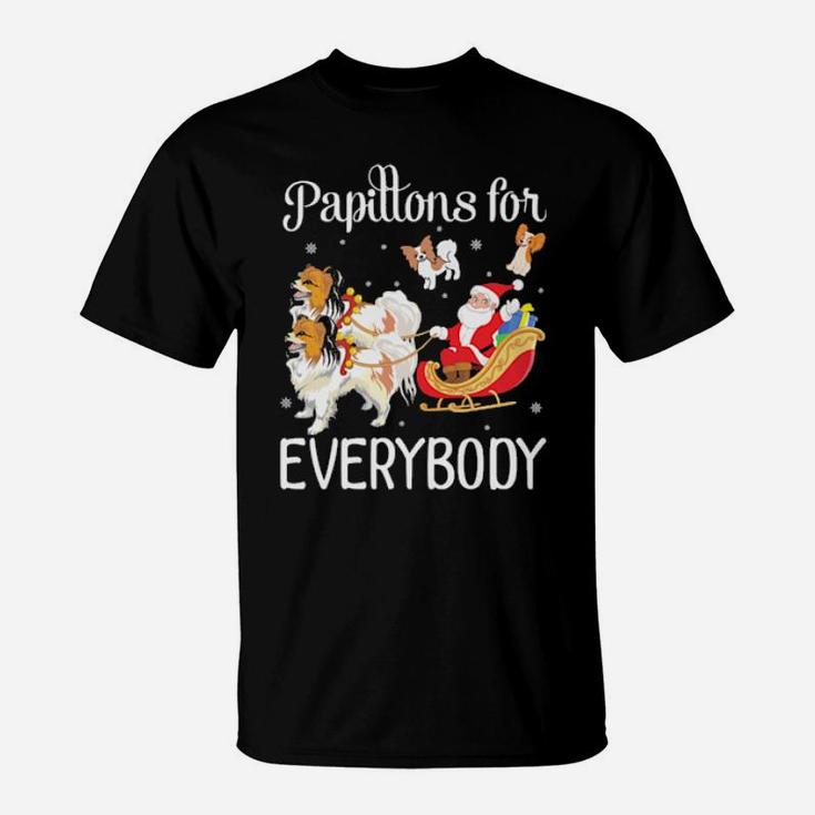 Santa Claus With Papillon Dogs Papillons For Everybody Merry T-Shirt