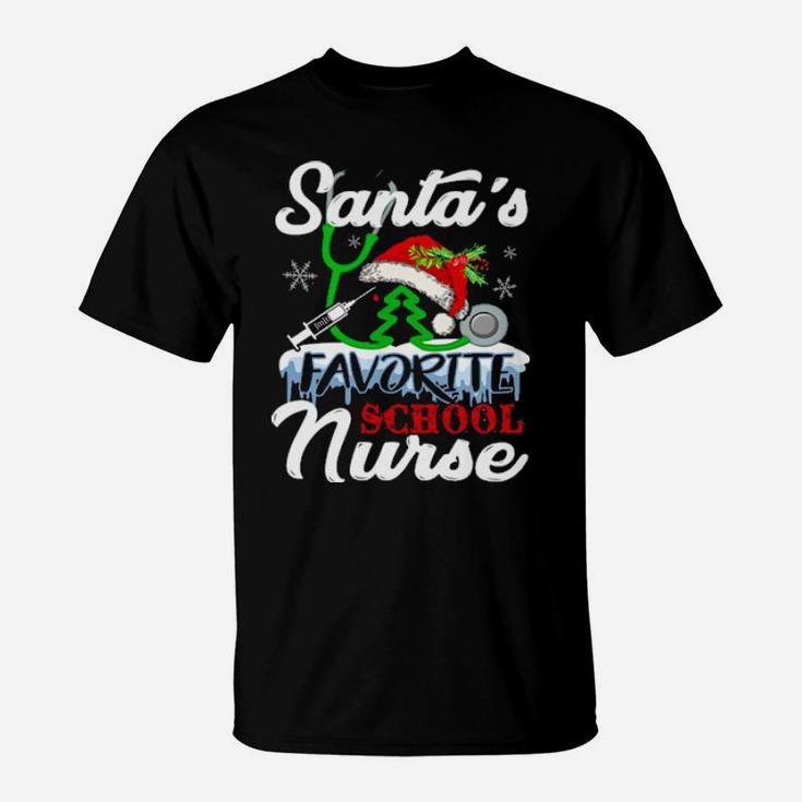Santa Favorite School Nurse Funny Cute Nurse Xmas Celebrate T-Shirt