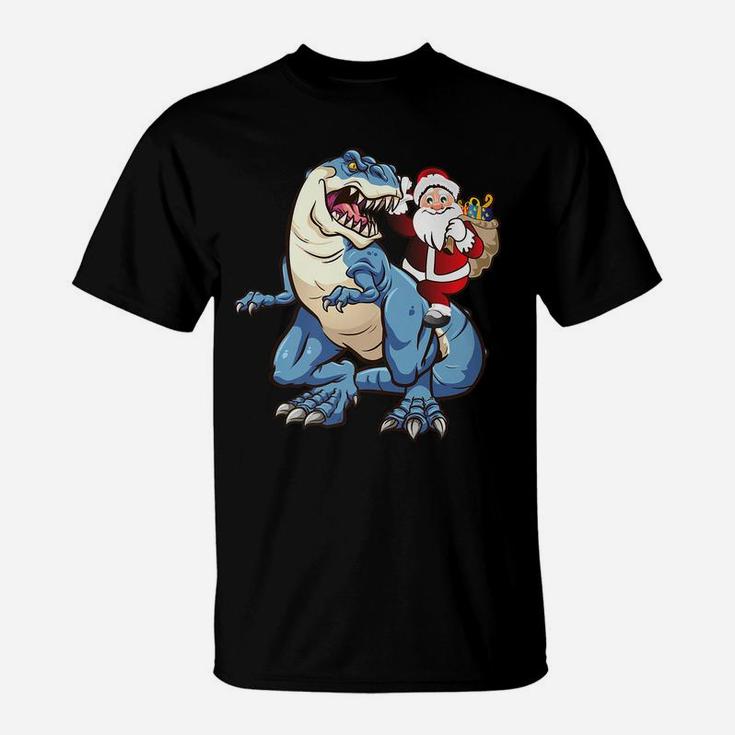 Santa Riding Dinosaur T Rex Christmas Gift Xmas T-Shirt