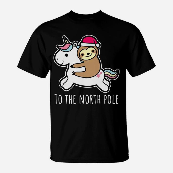 Santa Sloth Riding Unicorn Funny Girl Christmas Shirt Gift T-Shirt
