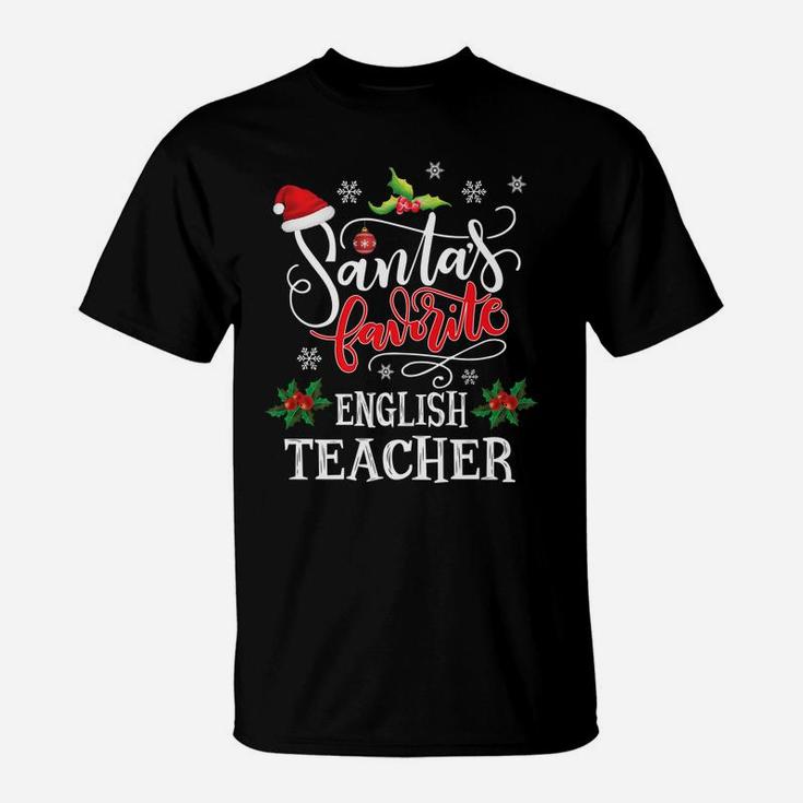 Santa's Favorite English Teacher Funny Christmas Light Xmas T-Shirt