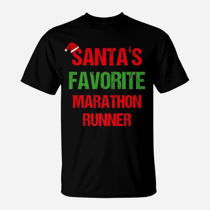 Santas Favorite Marathon Runner Funny Christmas Shirt T-Shirt