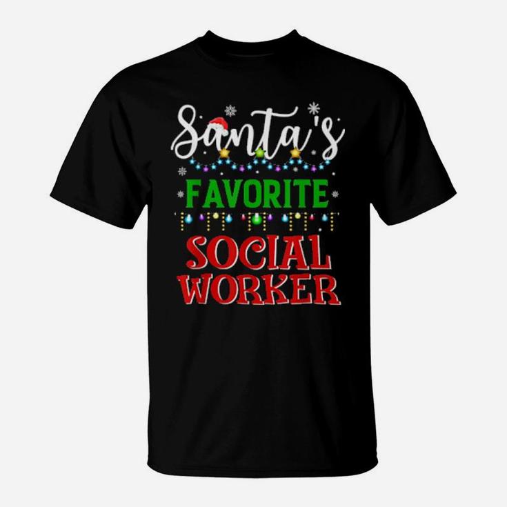 Santa's Favorite Social Worker Matching Family Xmas T-Shirt
