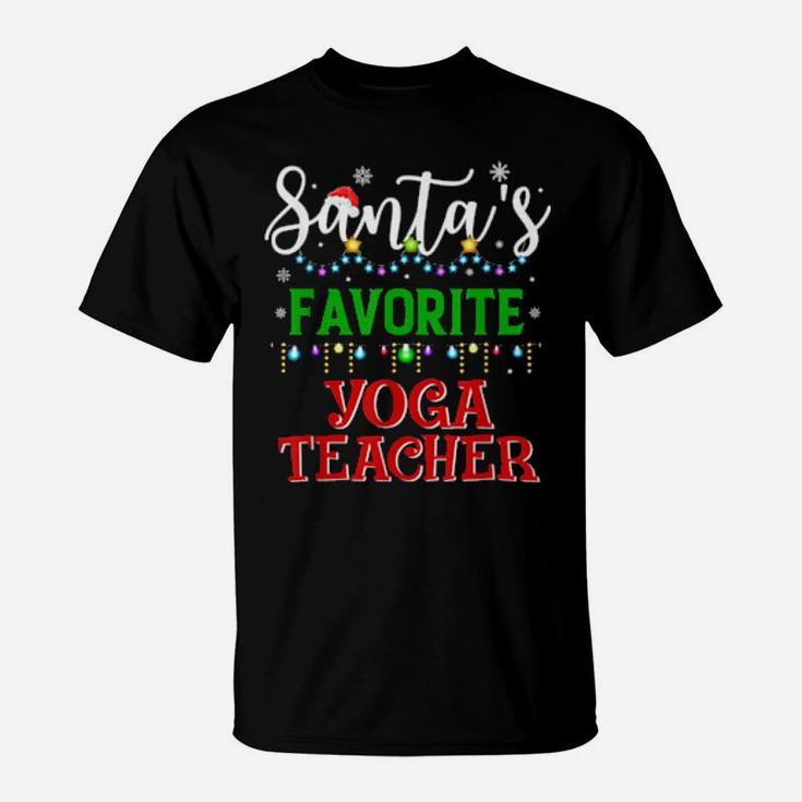 Santa's Favorite Yoga Teacher Matching Family Xmas Pajamas T-Shirt