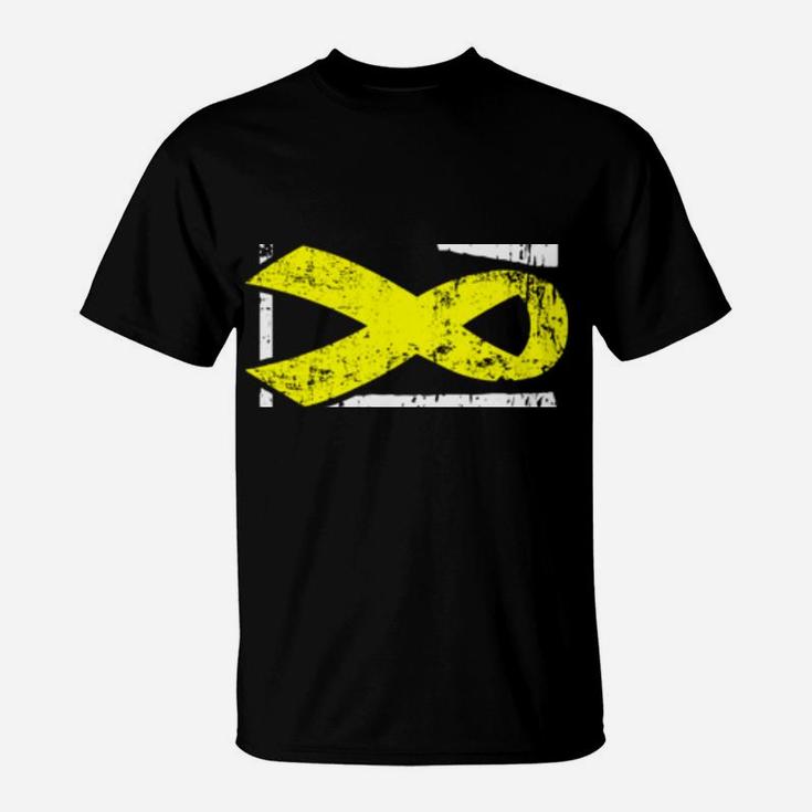 Sarcoma Warrior - Sideways Military-Stye Awareness Ribbon T-Shirt