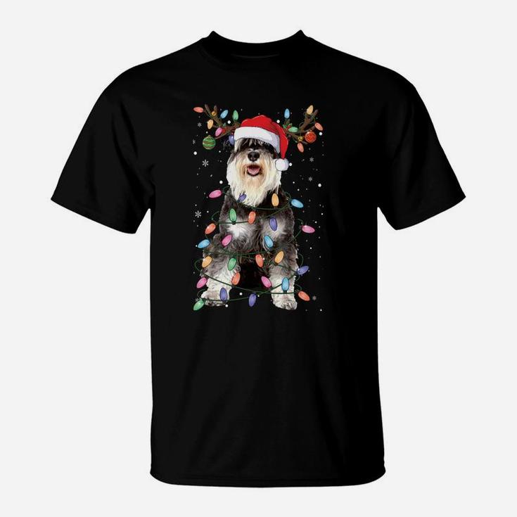 Schnauzer Christmas Reindeer Light Pajama Dog Lover Xmas Sweatshirt T-Shirt