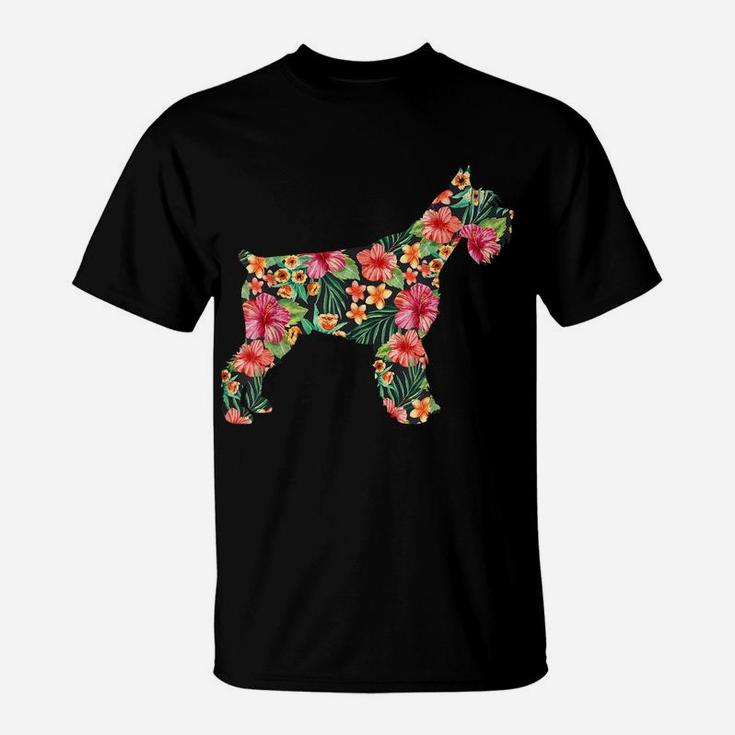 Schnauzer Flower Funny Dog Silhouette Floral Gifts Women T-Shirt