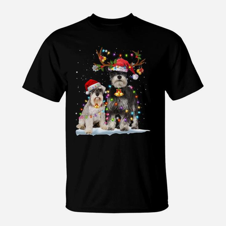 Schnauzer Reindeer Santa Hat Xmas Lights Christmas Xmas Dog Sweatshirt T-Shirt