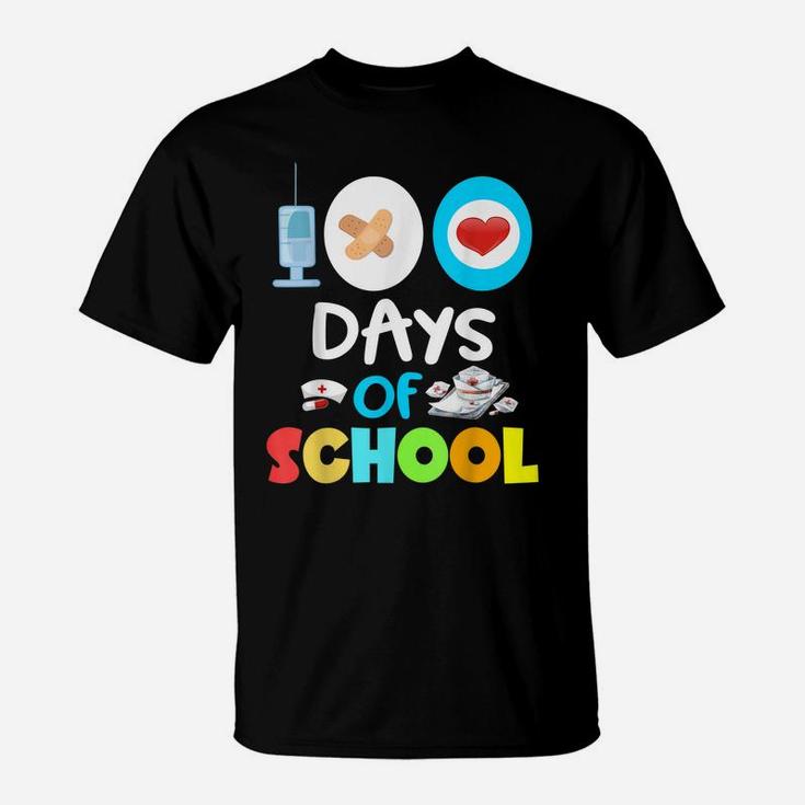 School Nurse 100 Days Of School Gift Teacher Student Nursing T-Shirt
