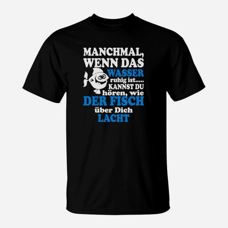 Schwarzes Angler T-Shirt mit Fisch-Motiv & Lustigem Spruch