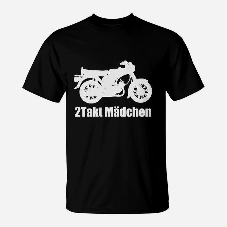 Schwarzes Motorrad-T-Shirt Zweitakt Mädchen für Damen, Biker-Style Tee