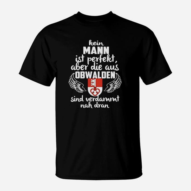 Schwarzes T-Shirt Obwalden Spruch, Fast Perfekte Männer Design