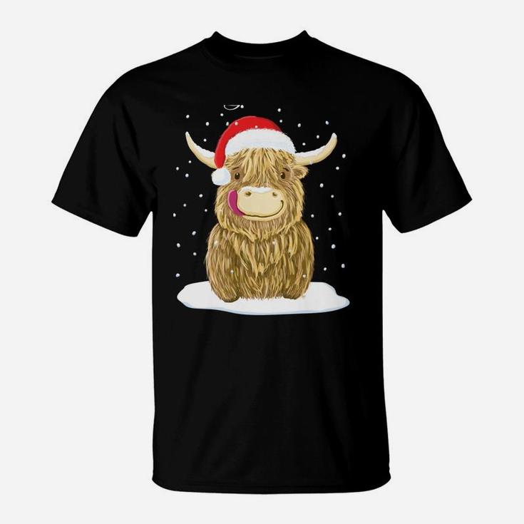 Scottish Highland Cow Merry Christmas Snow T-Shirt