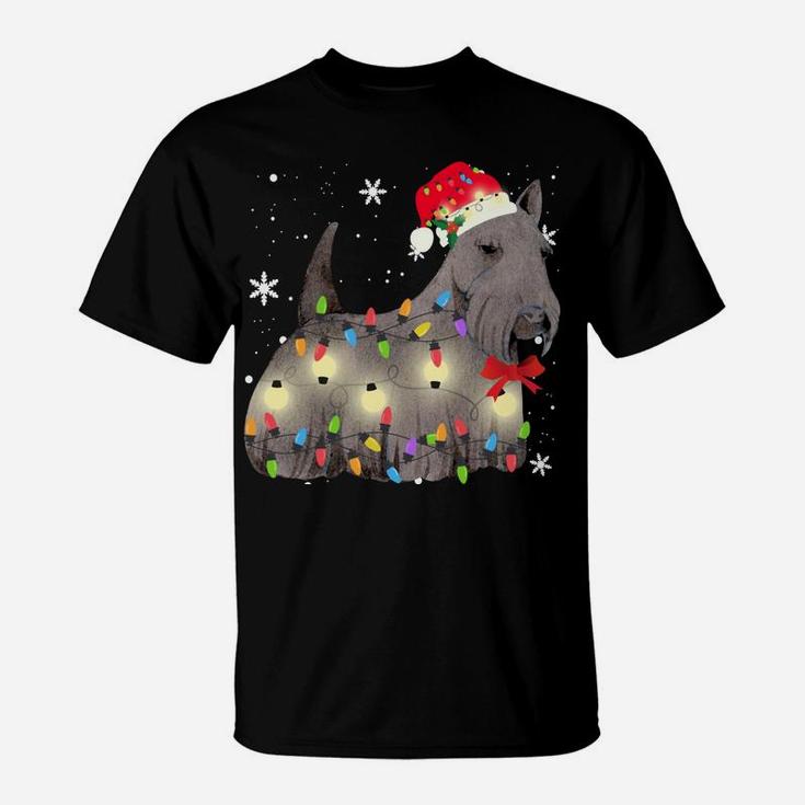 Scottish Terrier Dog Christmas Light Xmas Mom Dad Gifts T-Shirt