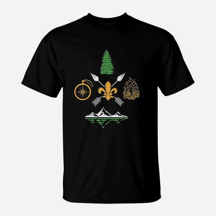 Scout Campfire Camp Compass Hiking Adventure T-Shirt
