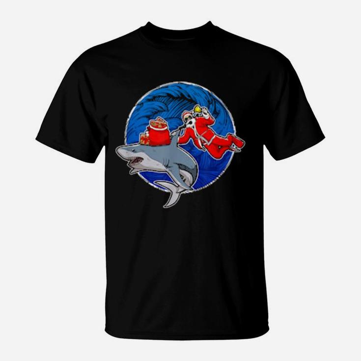 Scuba Diving Santa With Shark T-Shirt