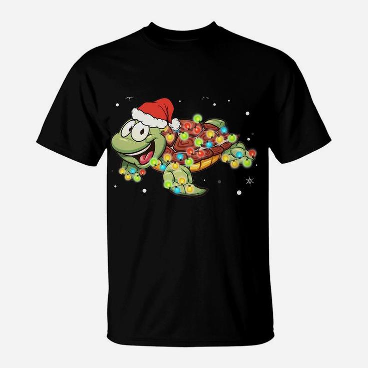 Sea Turtle Christmas Lights Funny Santa Hat Merry Christmas Sweatshirt T-Shirt