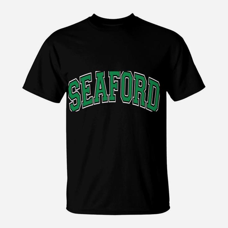 Seaford Ny Varsity Style Green Text T-Shirt