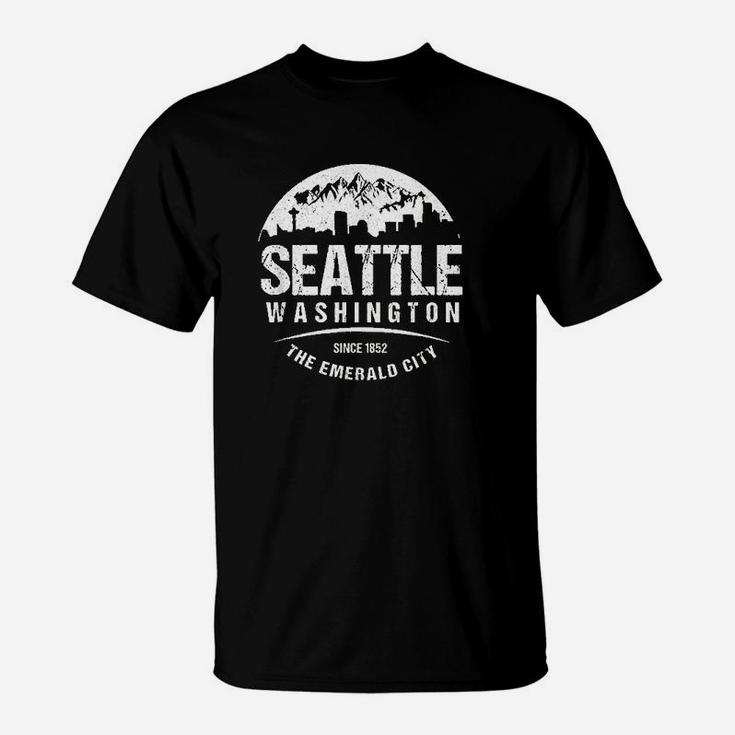 Seattle Washington City Skyline Grunge Art Retro Souvenir T-Shirt