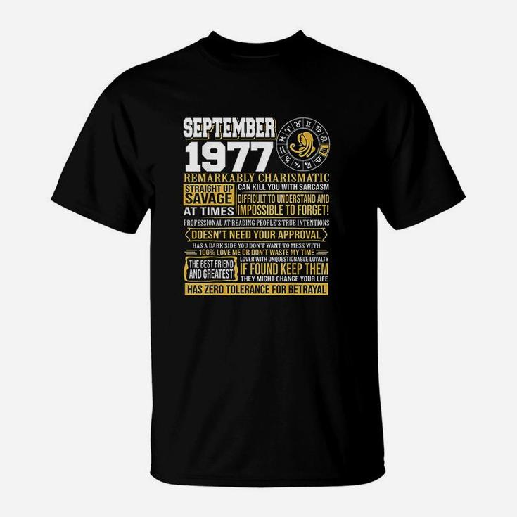 September Birthday Gifts Born September Virgo 1977 Funny T-Shirt