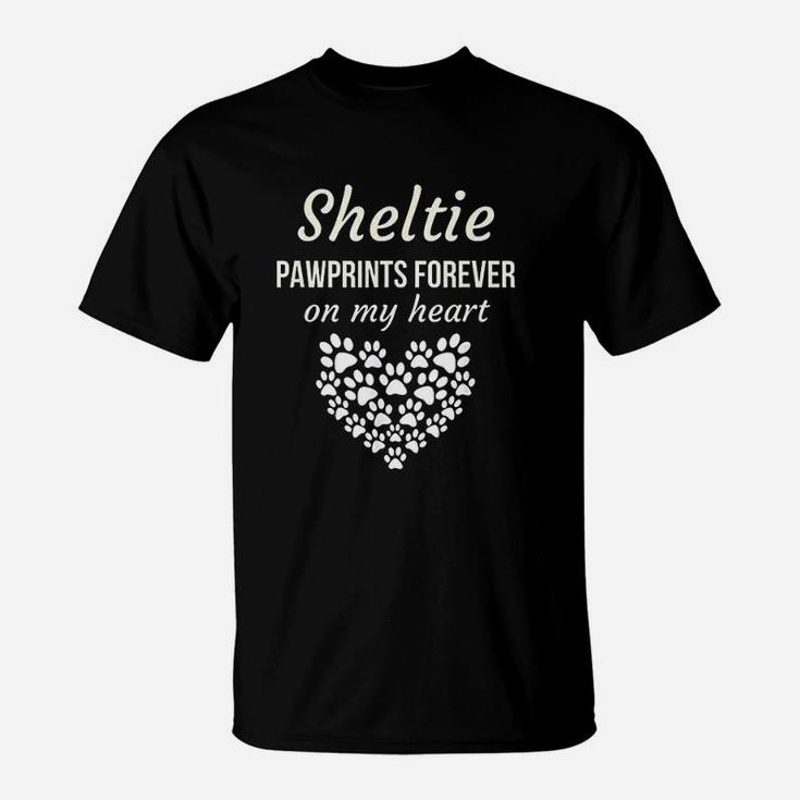 Sheltie Pawprints Forever On My Heart T-Shirt