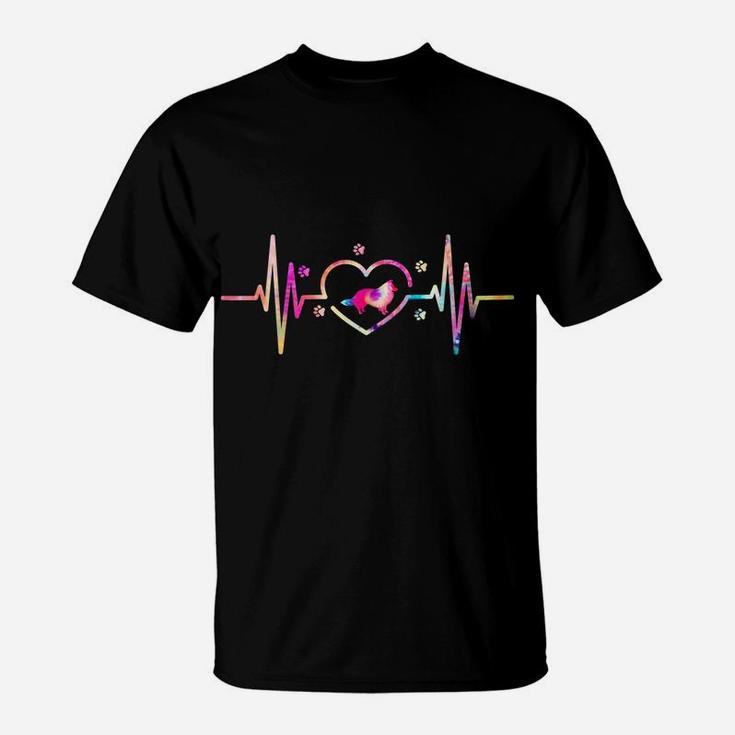 Shetland Sheepdog Mom Dad Tie Dye Heartbeat Dog Lover T-Shirt
